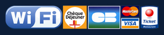 Wi-Fi, Chèque Déjeuner, Carte Bancaire, Mastercard, Visa et Ticket Restaurant acceptés